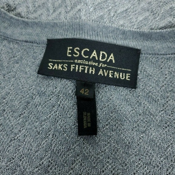 Escada Saks Fifth Avenue Cardigan EUR 42 Gray Wool Chevron Knit Tunic Sweater - Picture 8 of 9
